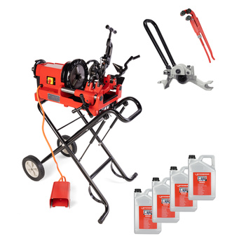 Zestaw do gwintowania i rowkowania do 2" Gwinciarka do rur 2 '' GTronic 2 + rowkarka Gtools 2 - 6"  + 4 x olej mineralny Rothenberger Ronol + radełkownica